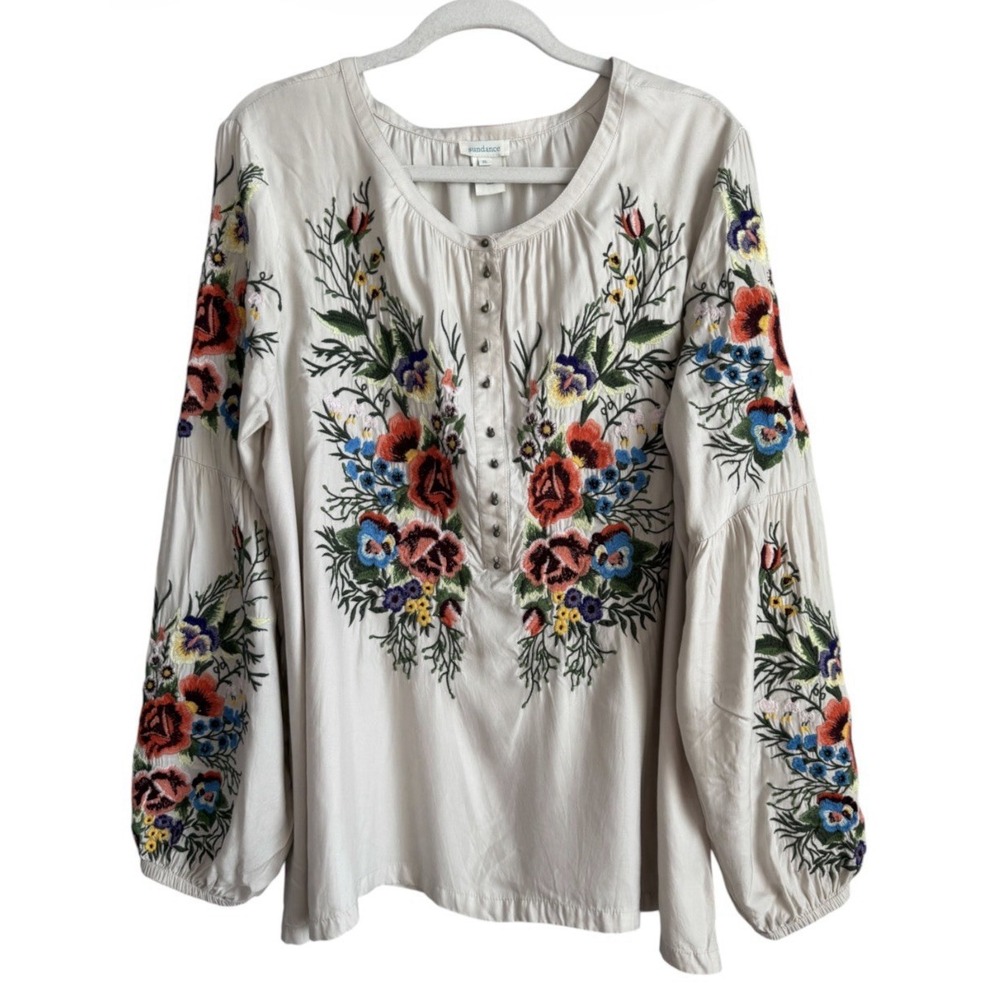Sundance Catalog Everlasting Bouquet Embroidered Tunic Top Boho Peasant Women XL